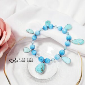 高瓷藍松石 水滴 藍磷灰石 貓眼 靈性 富貴 招財 手鍊 單品 禮物