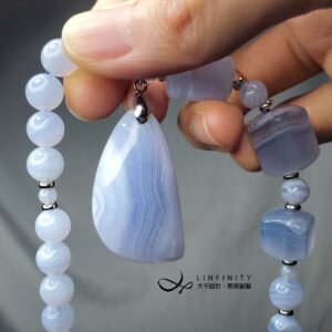 天然 頂級 藍紋瑪瑙 冰種 魔方 保護之石 寧靜 喉輪 項鍊 僅一件 禮物