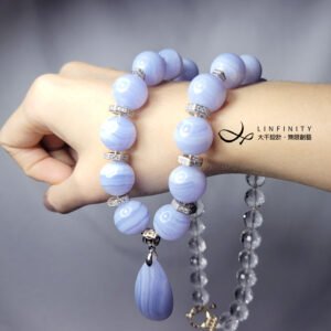 頂級藍紋瑪瑙 白水晶 水晶之王 保護之石 大寶石項鍊 單品 禮物