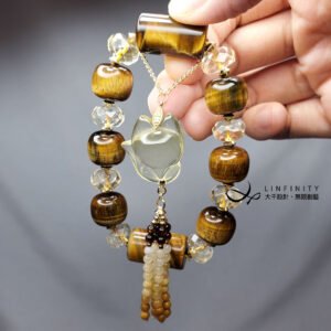 黃虎眼石 柱狀 黃水晶狐仙 財石 招財 事業 愛情 手鍊 單品 禮物