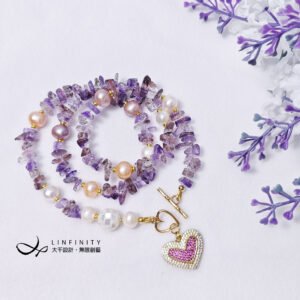 頂級超七水晶 隨型石 清透 七脈輪 珍珠螺鈿 3圈手鍊項鍊2用 禮物