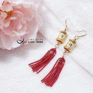 獨家設計 六字真言 轉經輪 珊瑚 流蘇 祈願 功德 富貴吉祥 耳環 禮物