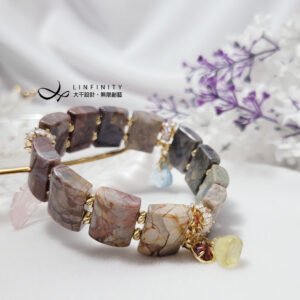 稀有阿拉善冰紋瑪瑙 彩虹 綠柱石 多寶 所願皆成 手鍊 單品 禮物