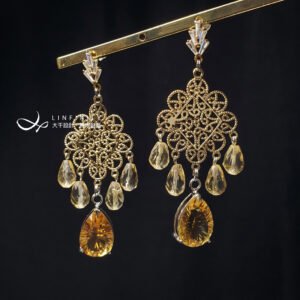 天然 頂級 黃水晶 財富之石 鑽面 水滴 流蘇 招財 耳環 開運 單品 禮物