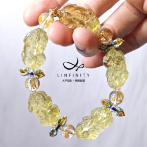 頂級黃水晶貔貅 六字真言白水晶 金剛杵 智慧招財 手鍊 單品 禮物