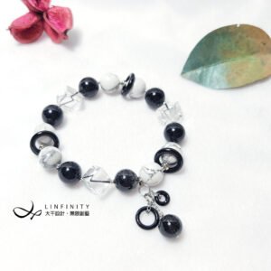 頂級黑髮晶 白松石 白水晶 領袖 事業 轉運 陰陽 智慧 手鍊 禮物