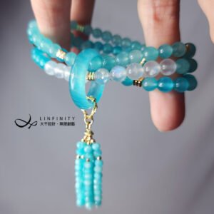 頂級冰種天河石 藍月光石 扳指 一元復始 流蘇 3圈手鍊 單品 禮物