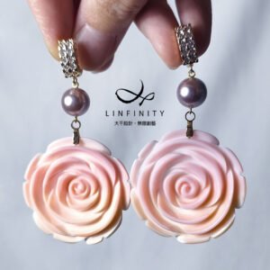 頂級女皇貝 胭脂貝 粉硨磲 玫瑰 紫貝珠 大寶石耳環 單品 禮物