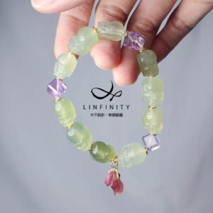 頂級稀有岫玉貔貅 紫水晶 碧璽 金魚 招財 智慧 手鍊 單品 禮物