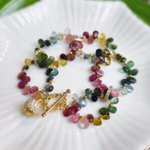 頂級碧璽 七色俱全 鑽面水滴 彩虹七脈輪 招財 手鍊 單品 禮物