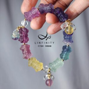 頂級彩虹螢石 並蒂蓮 花中君子 白水晶 智慧 吉祥 手鍊 單品 禮物
