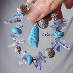 頂級稀有藍線石藍髮晶 拉利瑪海紋石 青花瓷 收藏 手鍊 單品 禮物