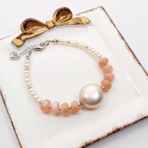 頂級橘月光石 月光女神 珍珠 浪漫 手鍊 單品 禮物