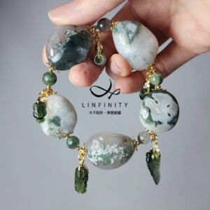 水草苔紋瑪瑙玉瓍 碧璽多寶 古錢 魚 招財 大寶石手鍊 單品 禮物