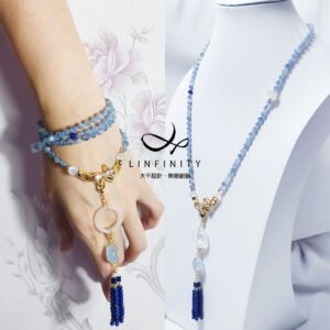 玉化藍晶石 青金石 藍月光 白玉瓍 海藍寶 4圈手鍊項鍊2用 禮物