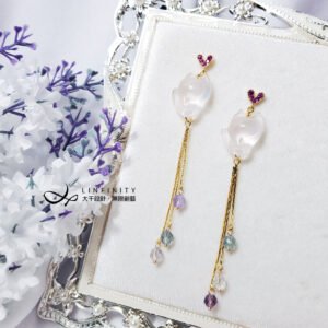 星光粉晶狐仙 彩虹七脈輪 螢石 事業 智慧 桃花 招財 耳環 禮物