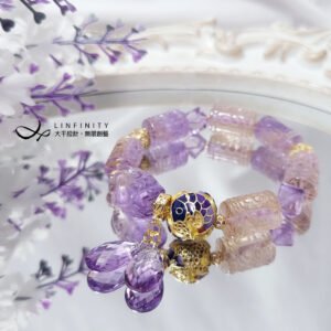 頂級紫黃晶 回紋 獬豸 魚躍龍門 六字 智慧招財 手鍊 單品 禮物