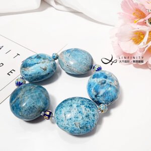 藍磷灰石 滾石 琺瑯蓮花 智慧 事業 喉輪 大寶石手鍊 單品 禮物