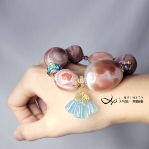 莫蘭迪色纏絲瑪瑙 海藍寶蓮蓬 丹泉石 琉璃 大寶石手鍊 單品 禮物