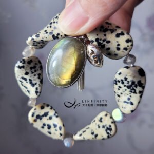 達爾馬提亞碧玉 大麥町斑點石 拉長石 花瓣曲面 手鍊 單品 禮物