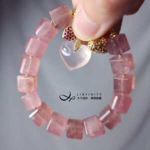 稀有酒紅粉晶魔方 星光粉晶 心想事成 人緣 愛情 手鍊 單品 禮物