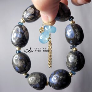 珍稀鋰鈹石 海藍寶 古錢 藍碧璽 富貴 招財 大寶石手鍊 單品 禮物