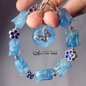 稀有魔鬼藍 海藍寶 兔 古錢 琺瑯 招財 手鍊 單品 禮物