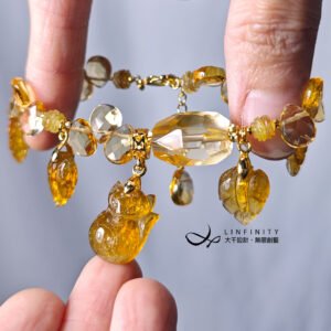 頂級稀有金碧璽狐仙 金碧輝煌 黃水晶 貴人 招財 手鍊 單品 禮物