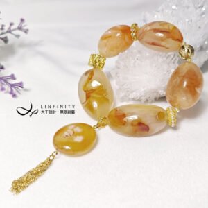 稀有金黃瑪瑙滾石 玉瓍 櫻花 招財 轉運 大寶石手鍊 單品 禮物