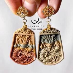 頂級海洋碧玉 飛龍在天 無飾牌 不對稱設計 大寶石耳環 單品 禮物