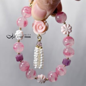 頂級女皇貝 紅寶石 玉化玫瑰石櫻花雨 珍珠 紅色系寶石 手鍊 禮物