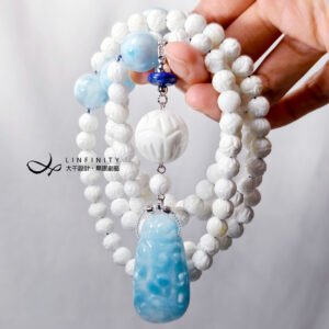 頂級拉利瑪海紋石 如意 硨磲蓮花 108手串念珠 7.5mm 單品 禮物