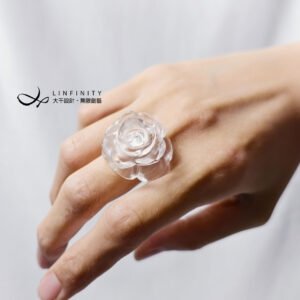 天然頂級白水晶 茶花 水晶之王 大寶石戒指 內徑19.5mm 單品 禮物