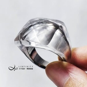 天然頂級白水晶 鑽面 純銀 大寶石戒指 內徑19.5mm 單品 禮物