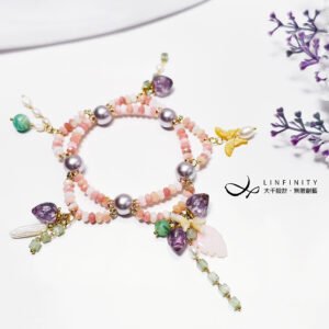 粉紅蛋白 紫黃晶 珍珠母貝 綠紋石 岫玉 春意盎然 手鍊 單品 禮物
