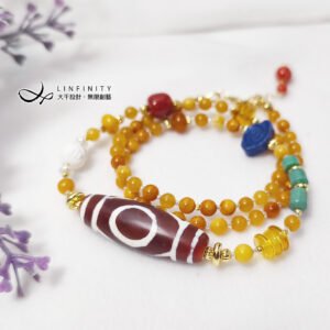 紅瑪瑙玉瓍 天珠 佛教七寶 智慧 彩虹 脈輪 3圈手鍊項鍊 2用 禮物