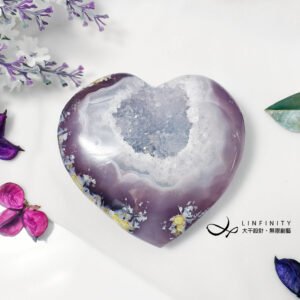 櫻花瑪瑙 心 心想事成 晶洞 聚寶盆 招財 收藏 擺件 單品 禮物