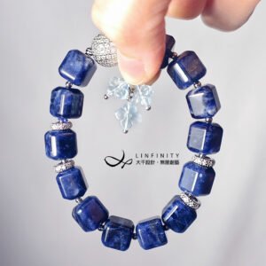 頂級 藍紋蘇打石 海藍寶 幸運草 喉輪 眉心輪 手鍊 單品 禮物