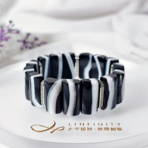 稀有一線黑瑪瑙 黑白分明 陰陽有序 斑馬紋 收藏 手排 單品 禮物