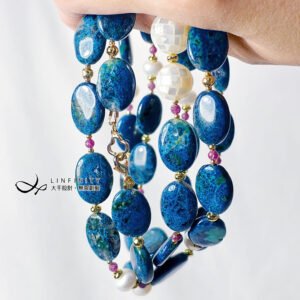 珍稀頂級藍銅礦 鳳凰松 紅寶石 珍珠 螺鈿 項鍊手鍊2用 單品 禮物