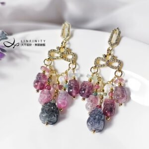 稀有 藍西瓜碧璽 姹紫嫣紅 龍葵紫 招財 貔貅 耳環 單品 禮物