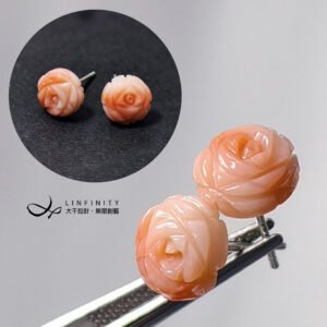 天然 台灣 粉珊瑚 花 珠寶 有機寶石 耳針 耳飾 禮物 獨家 單品