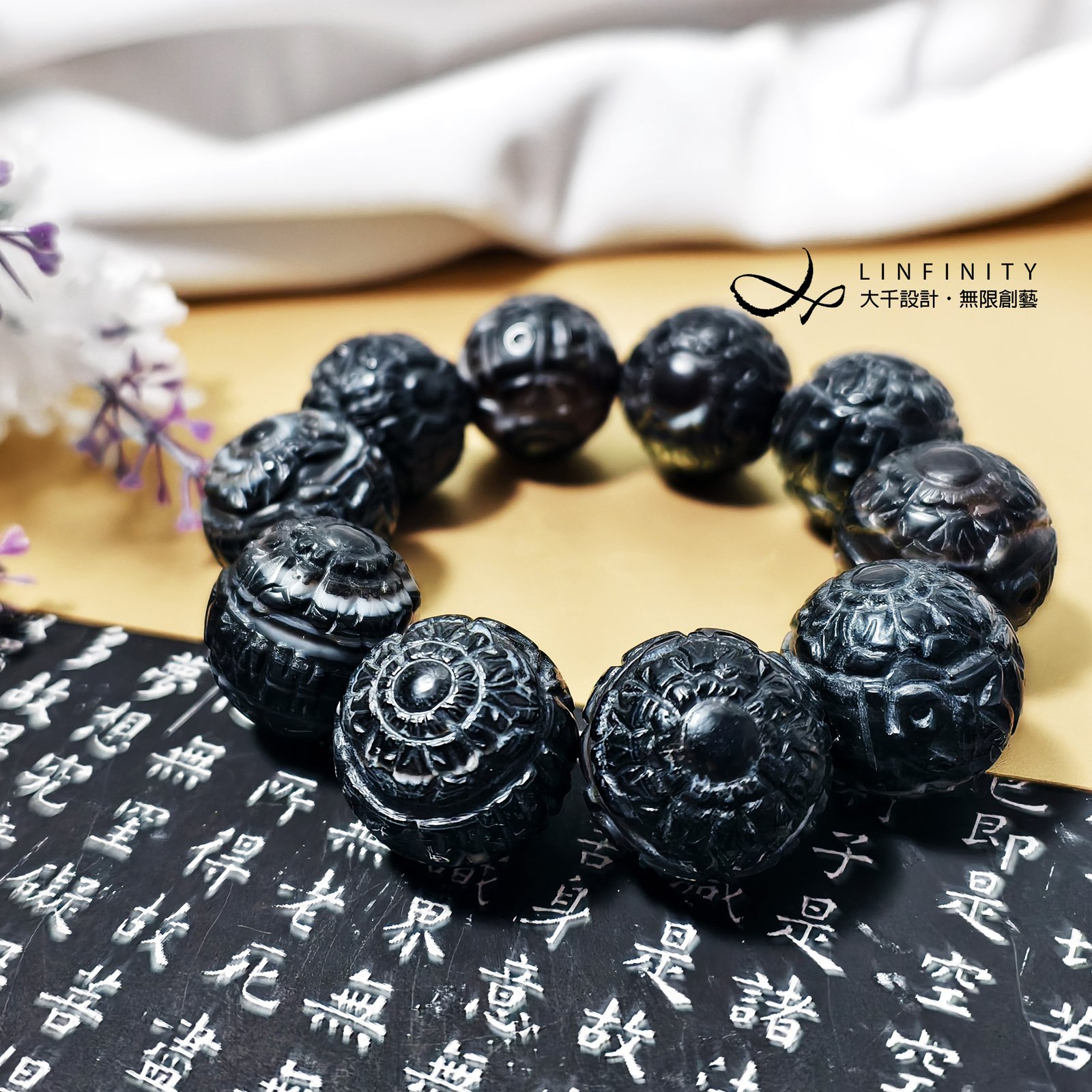 天珠黑瑪瑙十字金剛杵財咒招財護持收藏級大寶石手鍊單品