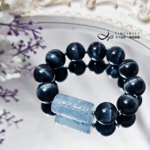 頂級一線藍虎眼 藍閃電 鷹眼 海藍寶 回紋 大寶石手鍊 單品 禮物