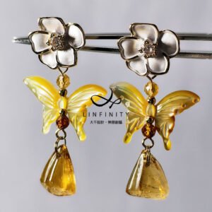 天然珍珠母貝 金蝶貝 蝴蝶 金碧璽 金碧輝煌 招財 耳環 單品 禮物